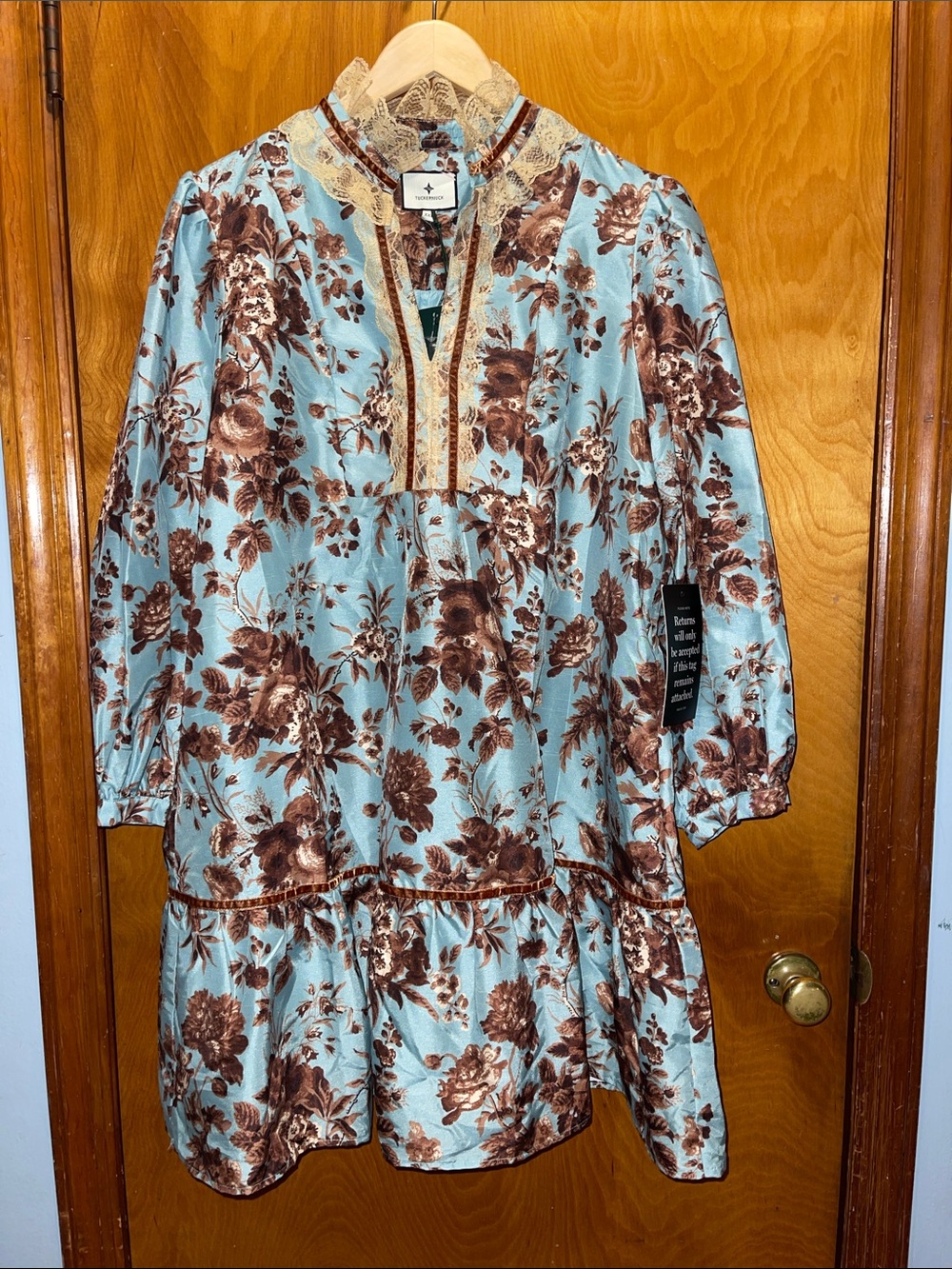 Tuckernuck Blue Floral Mini Dress with Brown Print